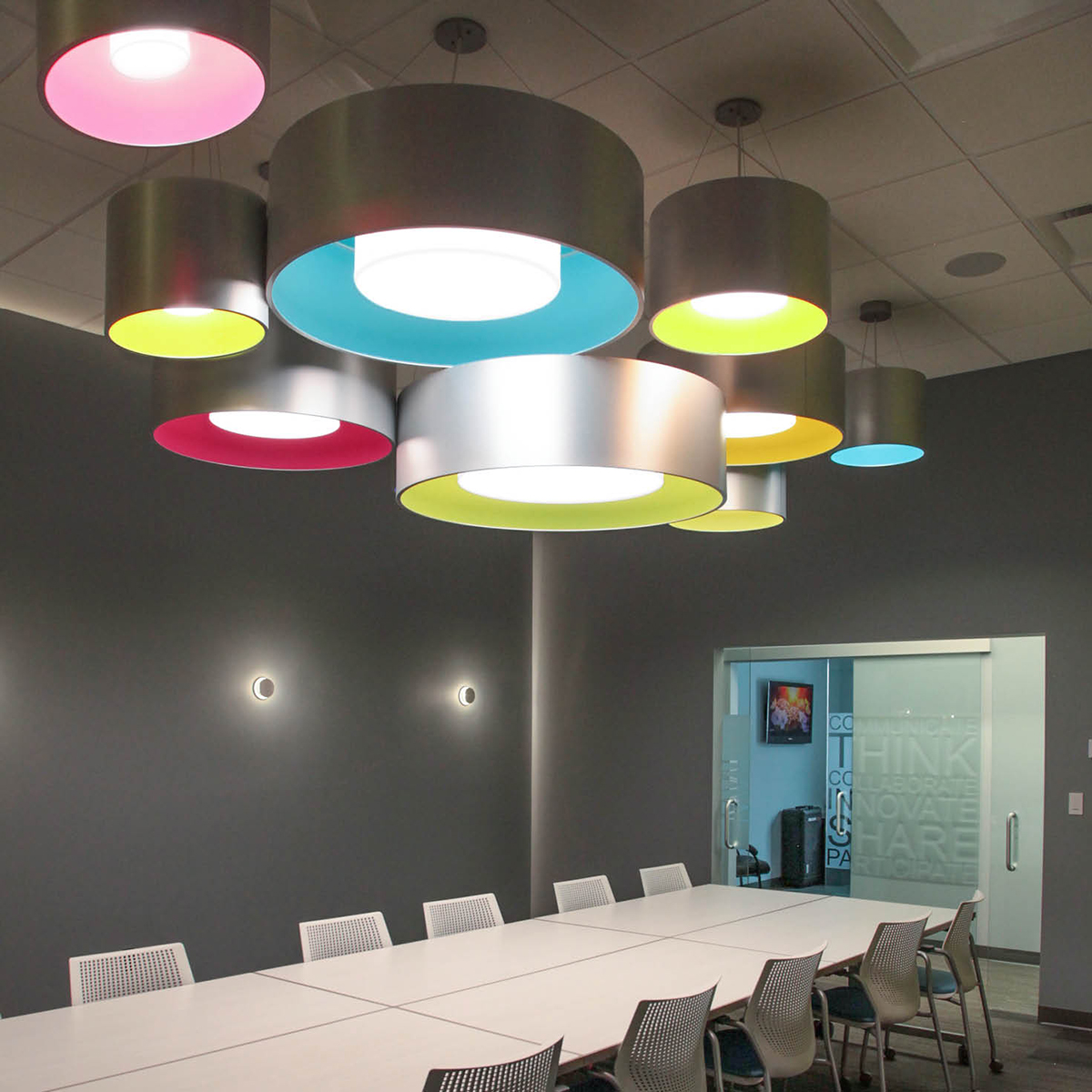 Acoustic Pendant Lighting Over Conference Table