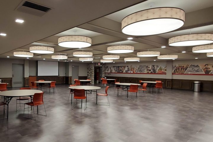 Youngstown State University opted for the installation of Lumetta’s large Modified Drum Pendants to illuminate the space.