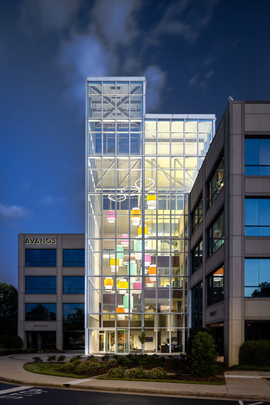 Colorful custom pendant lighting for commercial spaces. Wide range of Lumenate® options and powder coat finishes.